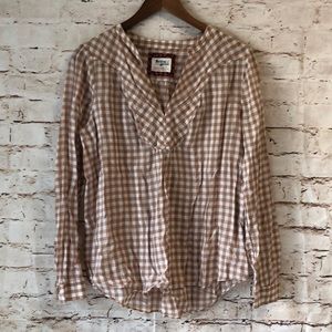Anthropologie Holding horses Tan Gingham Blouse